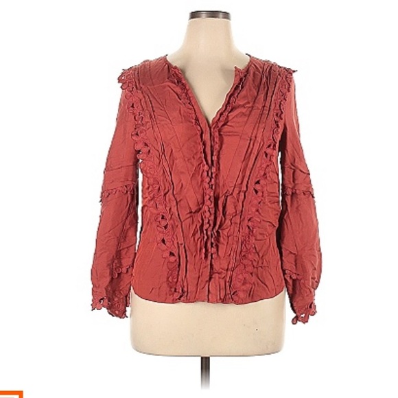 Rebecca Taylor Brick Red Silk Embroidered Top - Picture 7 of 16